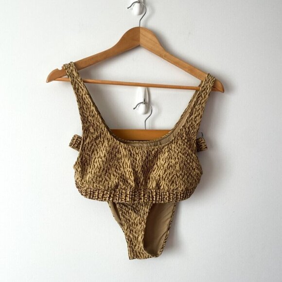 Aerie SET Jacquard Scrunchie Scoop Bikini Top + Cheeky Bottom Size M/L - Picture 3 of 10